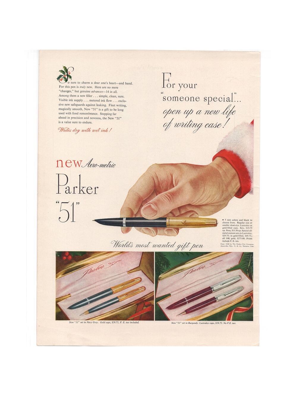 Parker Aero-Metric 51 Pen Magazine Advertisement Christmas Holiday Fountain Pen